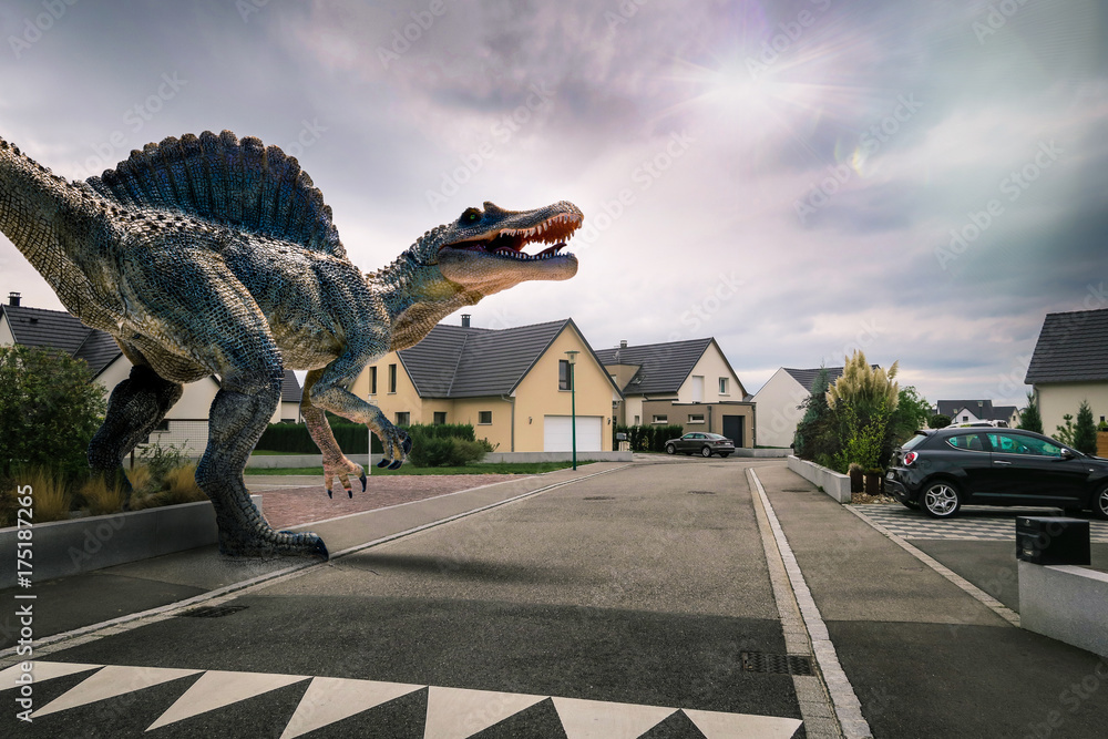 Fototapeta premium Dinozaur w mieście