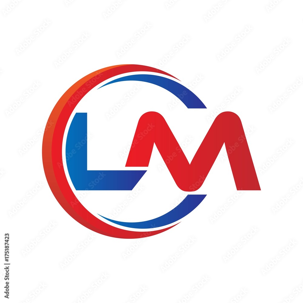 pm logo vector modern initial swoosh circle blue and red Stock Vector