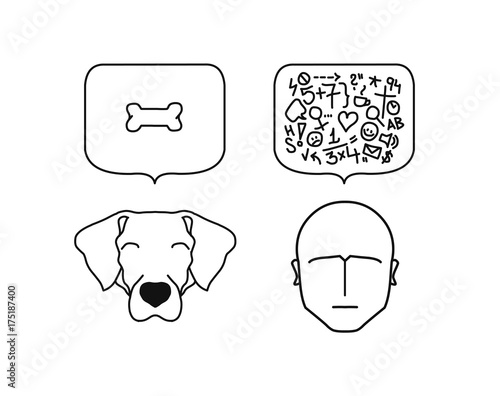 Dog versus human logic. Thoughts in brains.