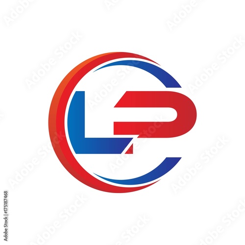 lp logo vector modern initial swoosh circle blue and red