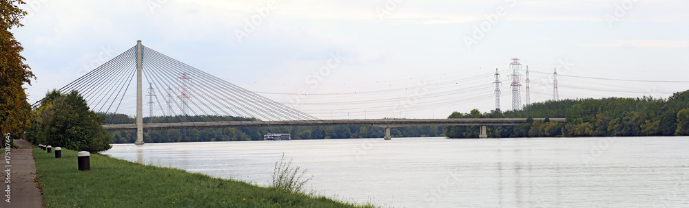 Obraz premium River Danube with cable-stayed bridge