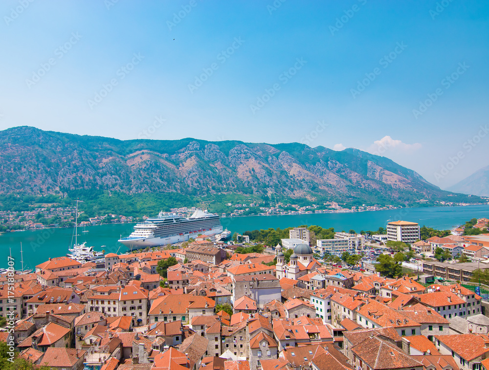 Cruise ship in port of Kotor, Montenegro