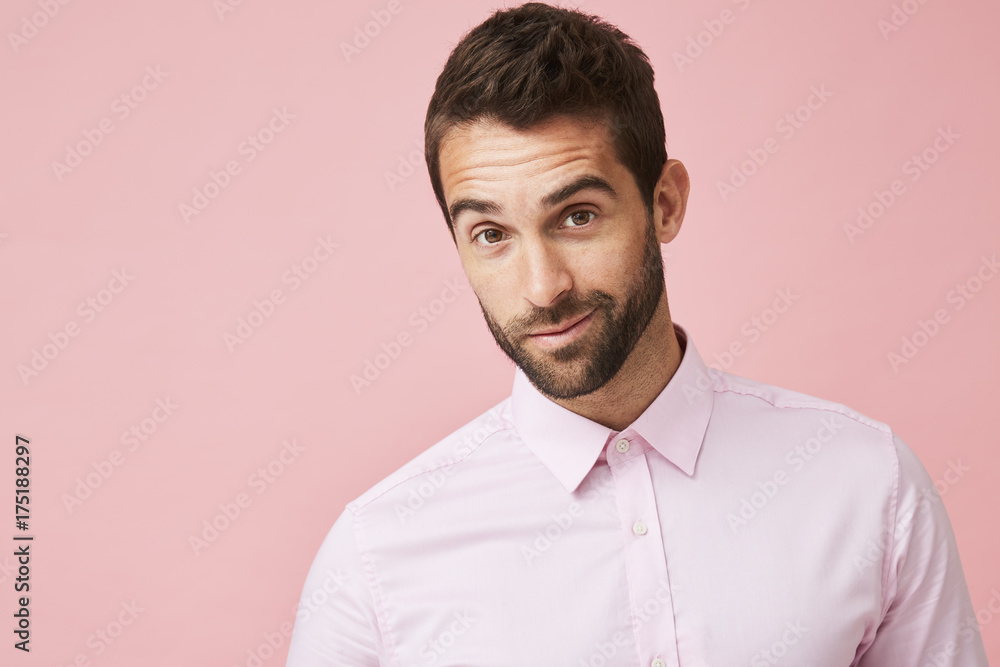 Good looking guy in pink shirt, portrait Good looking guy in pink shirt, portrait