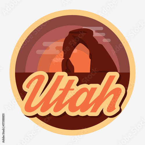 Travel Utah destination retro round icon