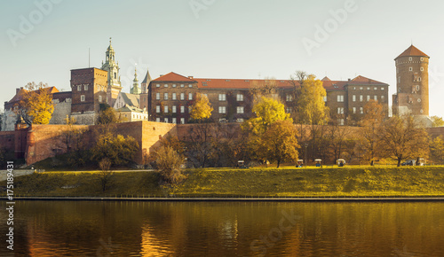 Autumn panorama of Wawel Castle in Krakow, Poland