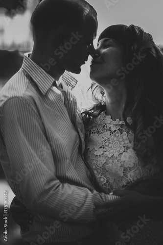 Beautiful young couple on the park background