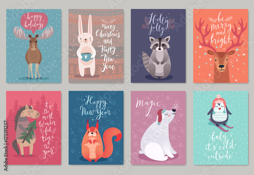 Christmas animals card set.