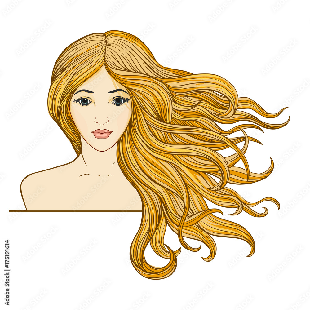 Young beautiful girl with long hair. Stock vector illustration.