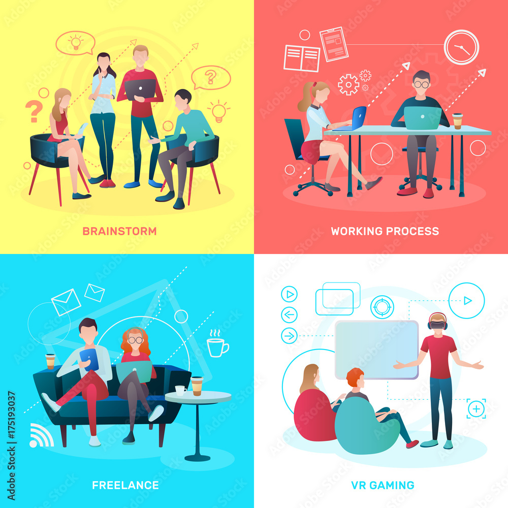 Coworking Flat Design Concept Coworking Flat Design Concept