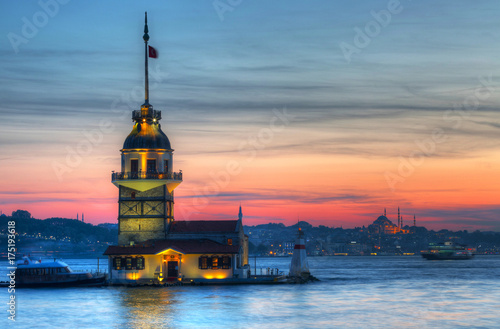 Maiden tower in Istanbul on a sunset, Turkey