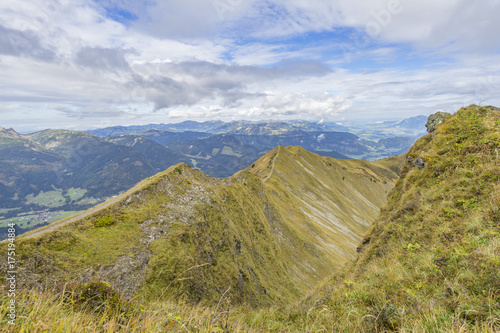 Fellhorn Mountain Ridge Trail with View to Kleinwalser Valley/ Bavaria photo