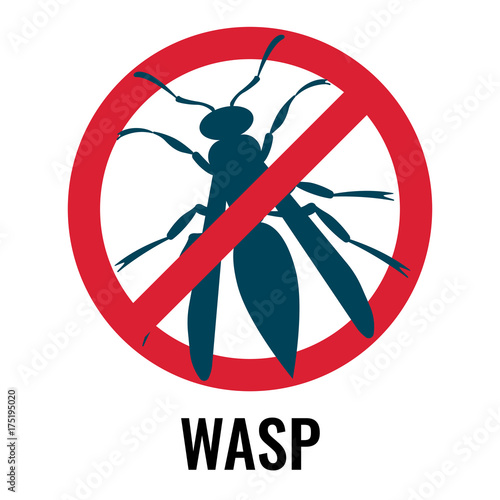 Anti wasp sign with icon of fly, vector illustration