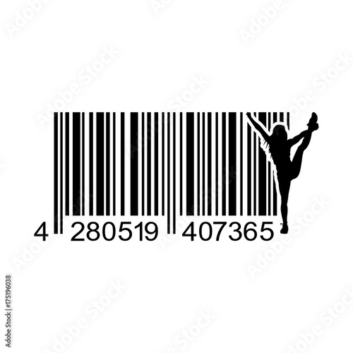 Icono plano codigo de barras chica fitness negro en fondo blanco