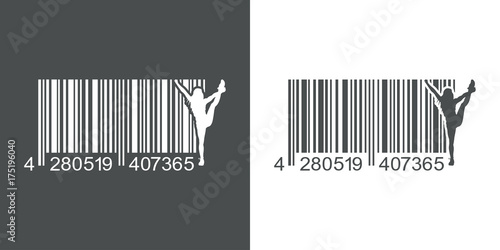 Icono plano codigo de barras chica fitness gris y blanco