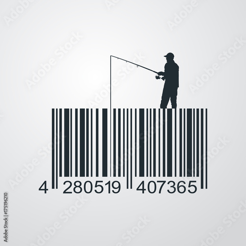 Icono plano codigo de barras pescador en fondo degradado