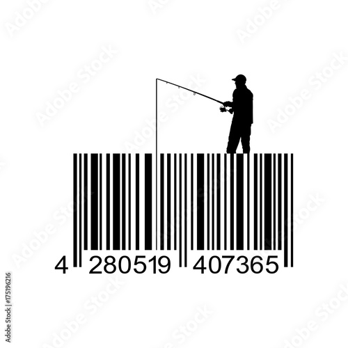 Icono plano codigo de barras pescador negro en fondo blanco