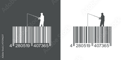 Icono plano codigo de barras pescador gris y blanco