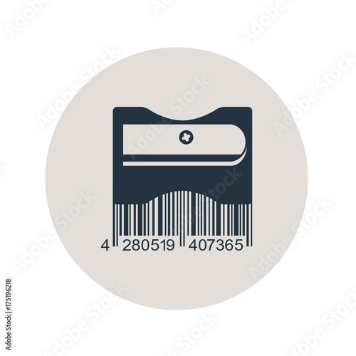 Icono plano codigo de barras sacapuntas en circulo gris