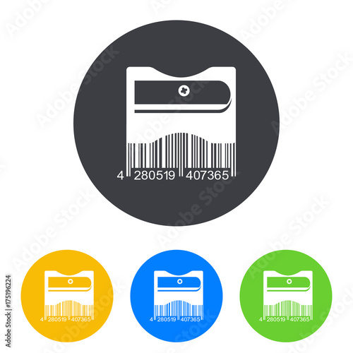 Icono plano codigo de barras sacapuntas en circulo varios colores