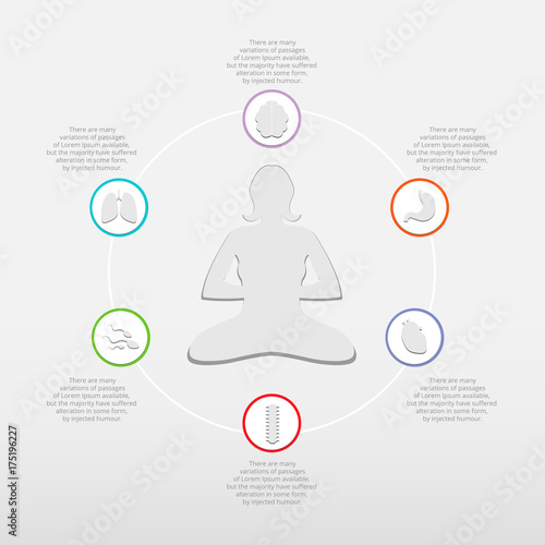 Infographic for Yoga Poses Meditation and Yoga Benefits  with set of organ icons, Medical and health care report. Vector Illustration. 
