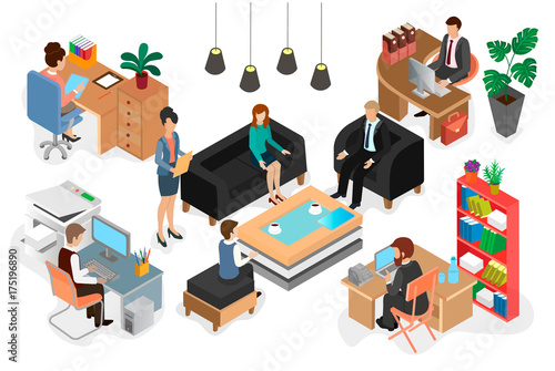 Office staff at work and negotiations.