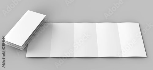 Accordion fold brochure  ten page leaflet  concertina fold. blank white 3d render illustration.