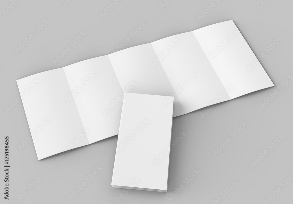 Accordion fold brochure, ten page leaflet, concertina fold. blank white
