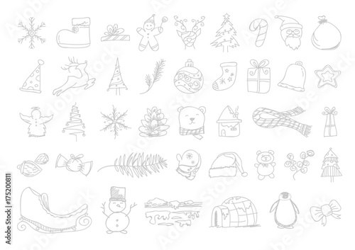 Vector set hand drawn christmas icons design on white background