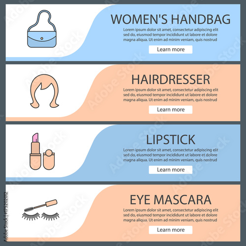 Cosmetics accessories web banner templates set