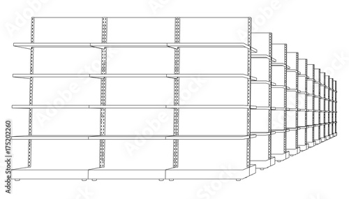 Racks with shelves sketch. Vector