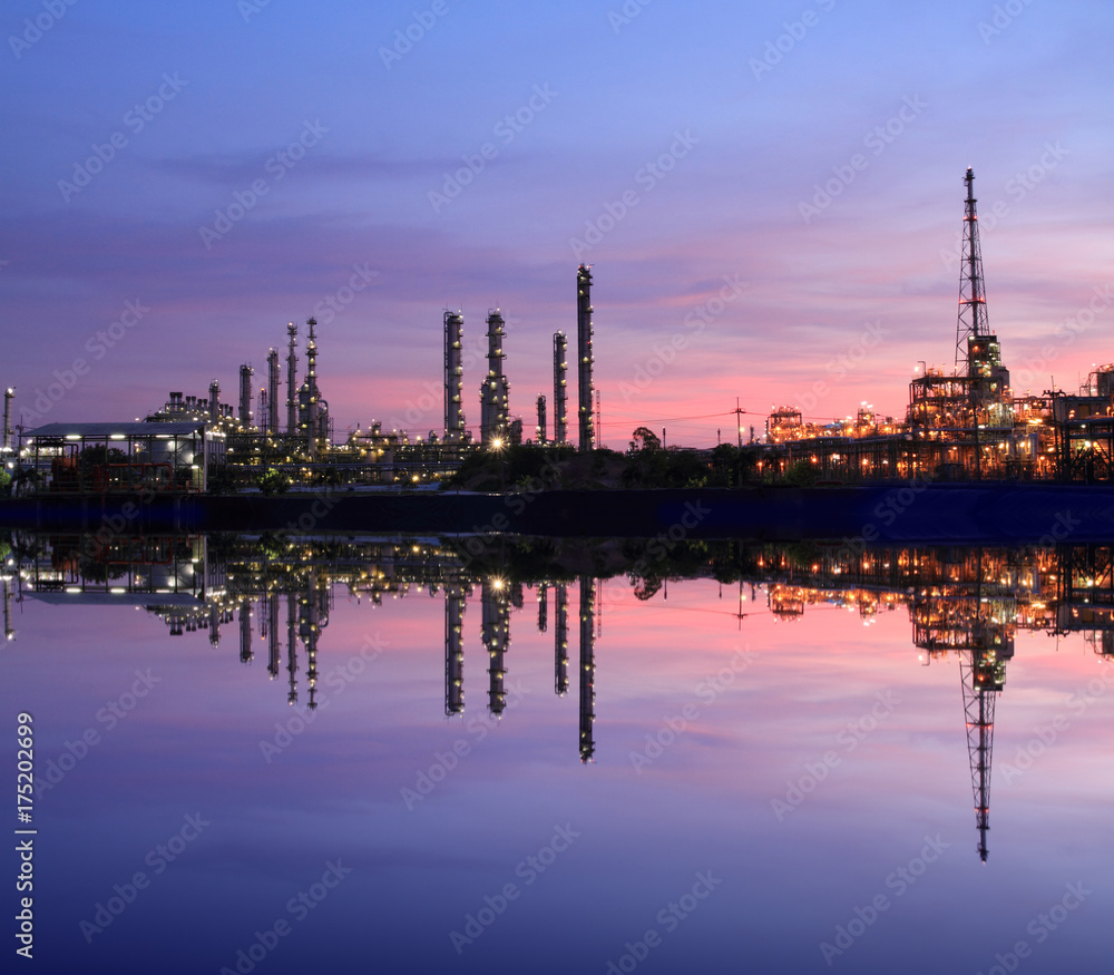 Reflection of petrochemical industry on sunset colorful sky1