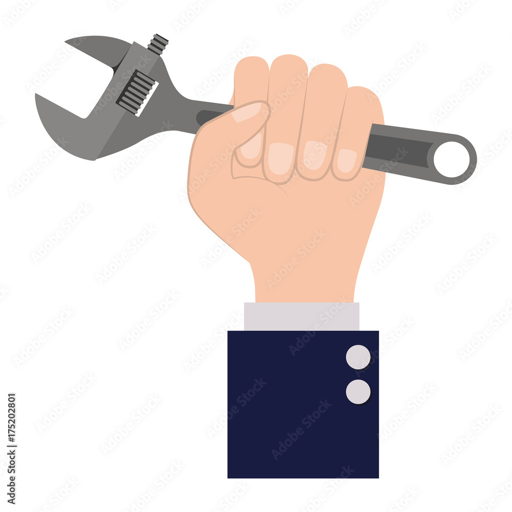 hand holding adjustable wrench flat icon colorful silhouette