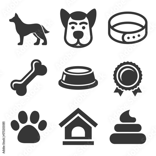Dog Icons Set on White Background. Vector