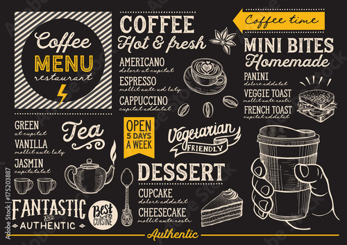 Coffee menu restaurant, drink template.