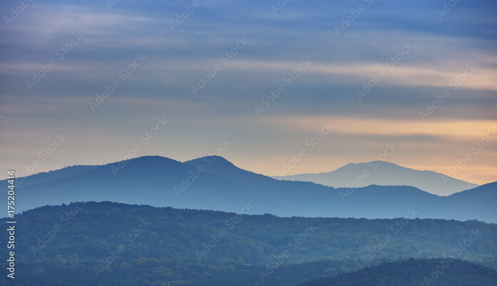 blue mountains landscape at sunset time blue mountains landscape at sunset time