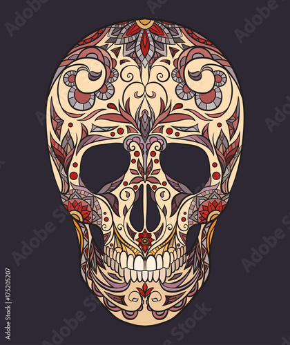 Color  illustration of a sugar skull. The holiday of the Day of the Dead. Vector element for your creativity