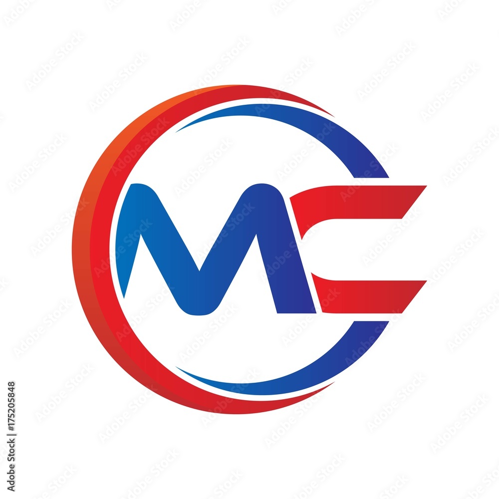 mc logo vector modern initial swoosh circle blue and red - obrazy, fototapety, plakaty 