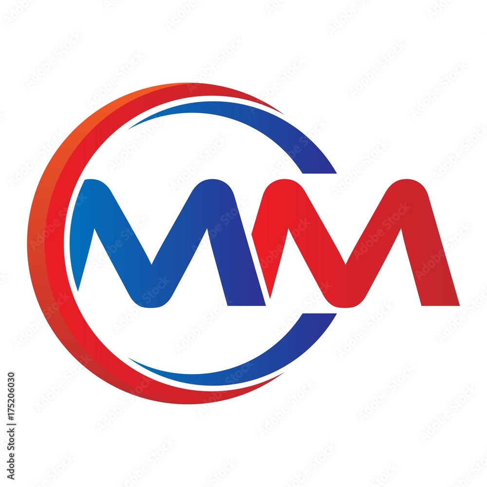 mm logo vector modern initial swoosh circle blue and red Stock