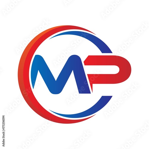 Obraz na plátně mp logo vector modern initial swoosh circle blue and red