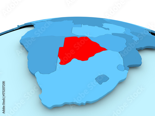 Botswana on blue political globe