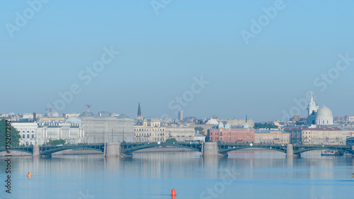 ST PETERSBURG, RUSSIA: View of Vasilievsky island and Neva river in the morning