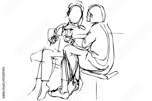 sketch of a young couple on a bench