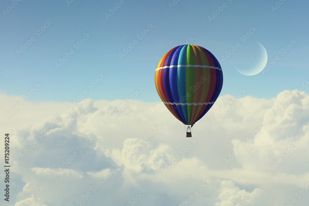 Fototapeta premium Aerostat floating in day sky. Mixed media