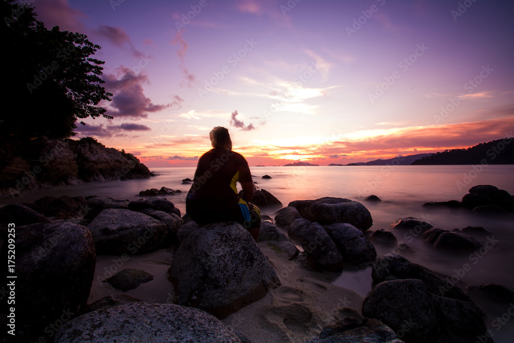 scenery of sunset at Pattaya Beach,Koh Lipe,Thailand. Soft focus,motion blur due to long exposure