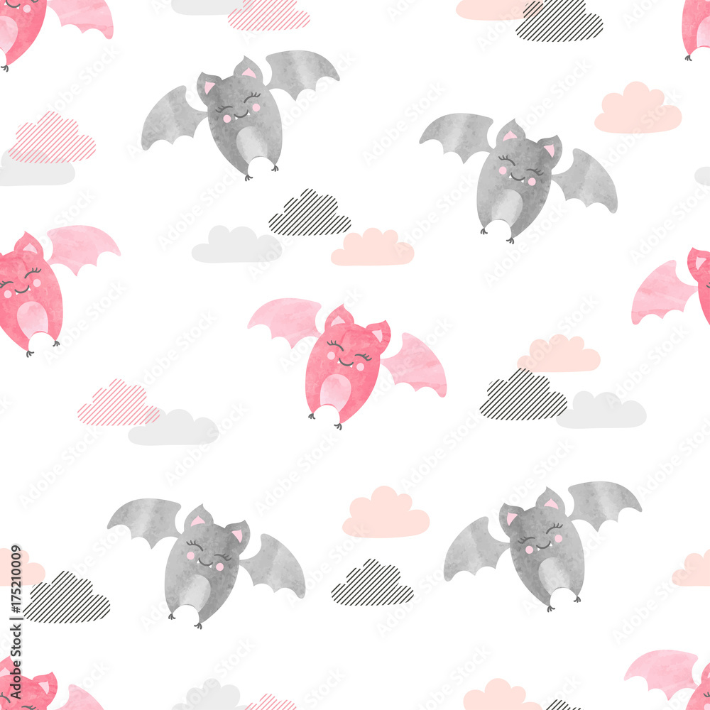 Cute flying bats pattern. Vector seamless background for kids