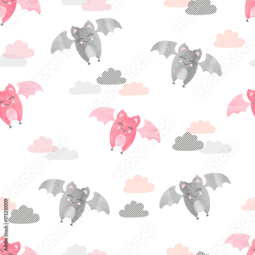 Cute flying bats pattern. Vector seamless background for kids
