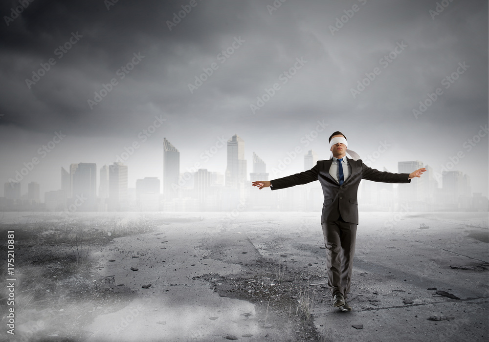 Businessman walking to touch. Mixed media Businessman walking to touch. Mixed media