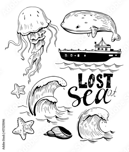 Set of nautical objects