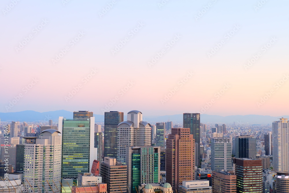 Obraz premium 摩天楼の夕景,大阪