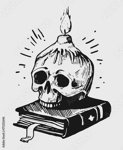 Skull with candles and a book